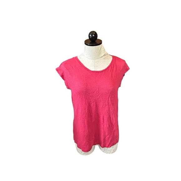 Tahari 100% Linen Solid Red Blouse Top Short Sleeve Button Down Back Sz S - Picture 1 of 9